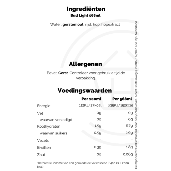 Bud Light 4pk Pint ABV 3.4% 4x568ml