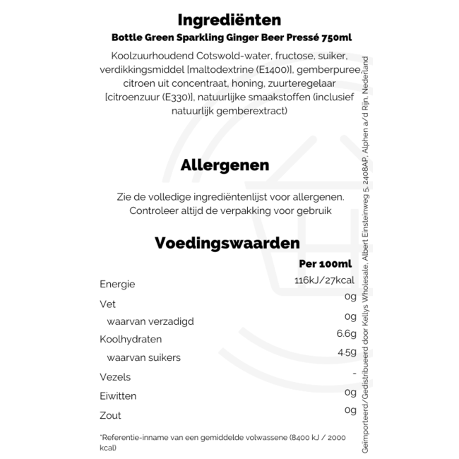 Bottle Green Sparkling Ginger Beer Pressé 750ml | BBD 30-09-2025