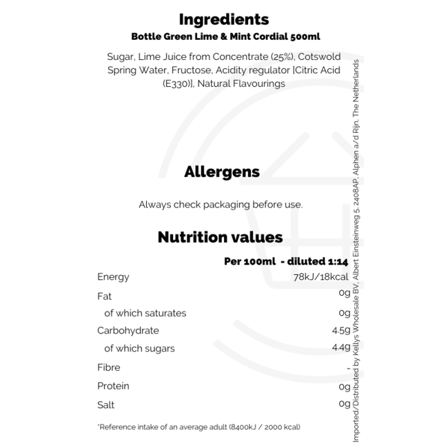 Bottle Green Lime & Mint Cordial 500ml
