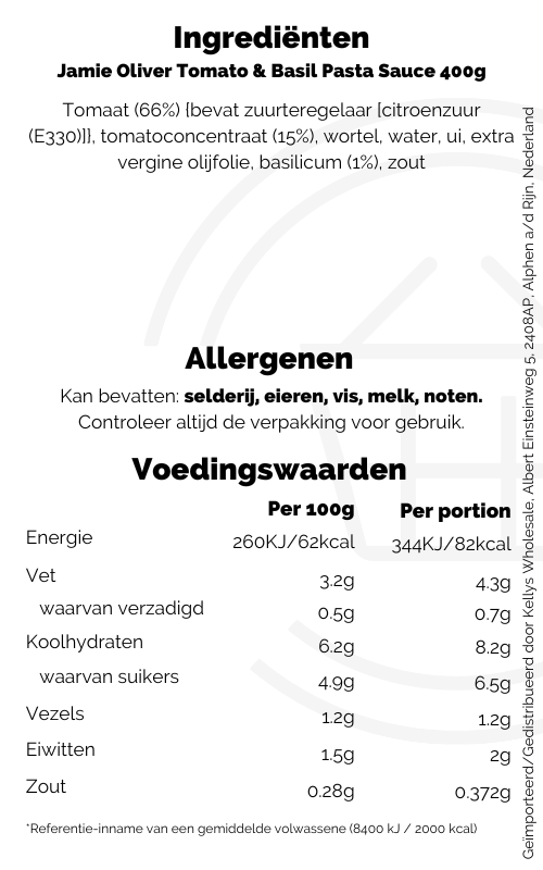 Jamie Oliver Tomato & Basil Pasta Sauce 400g Kellys Expat Shopping