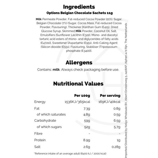 Options Belgian Chocolate Sachets 11g
