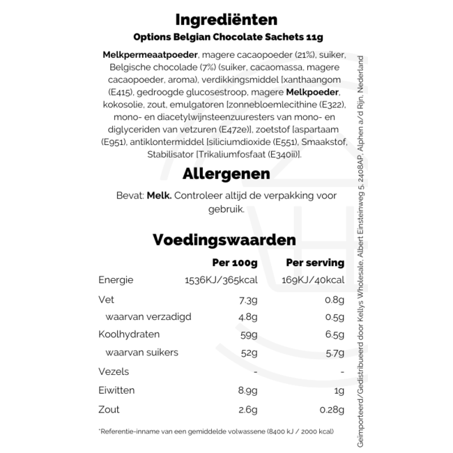 Options Belgian Chocolate Sachets 11g