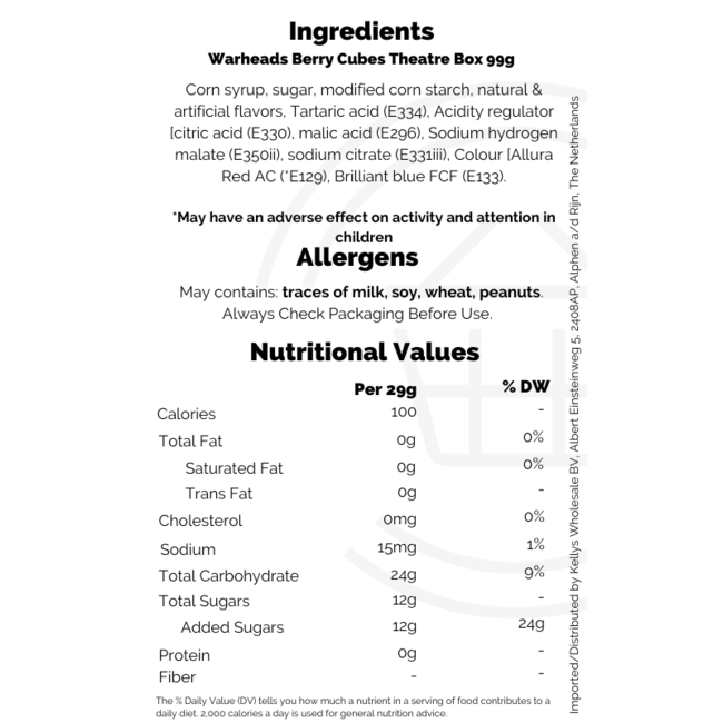 Warheads Berry Cubes Theatre Box 99g