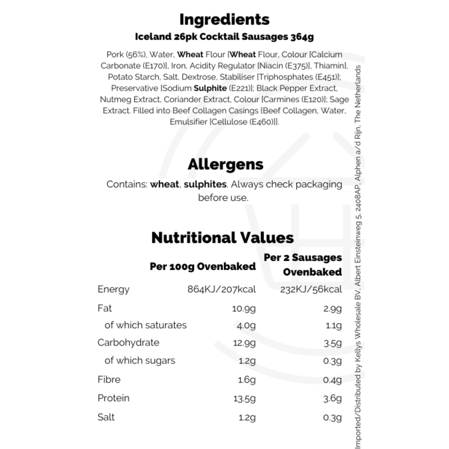 Iceland 26pk Cocktail Sausages 364g