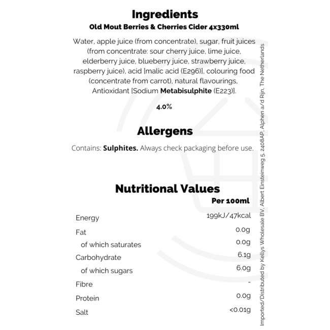 Old Mout Berries & Cherries ABV4% 4x330ml