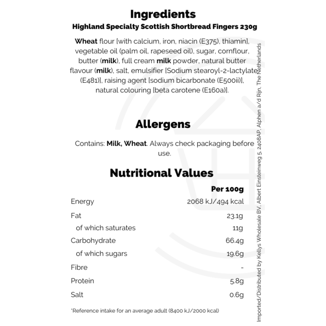 Highland Specialty Scottish Shortbread Fingers 230g