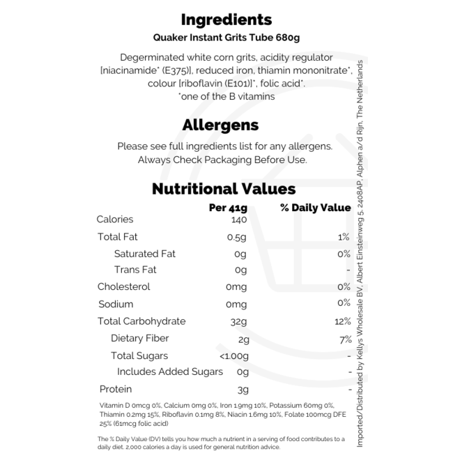 Quaker Old Fashioned Grits Tube 680g – Grits