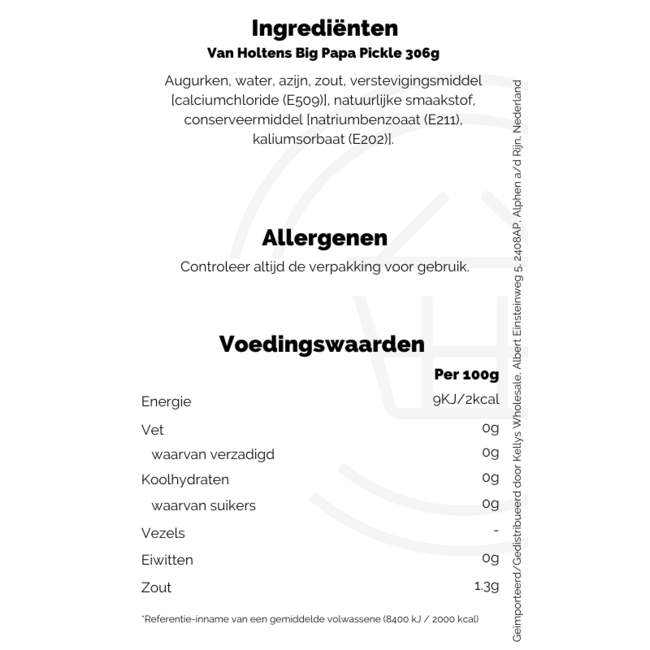 Van Holtens Big Papa Pickle 306g THT: 28-01-2026