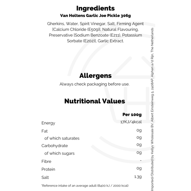 Van Holtens Garlic Joe Pickle 306g BBD: 24-02-2026