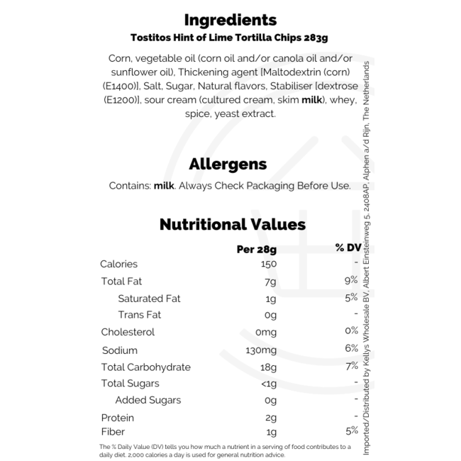 Tostitos Hint of Lime Tortilla Chips 283g