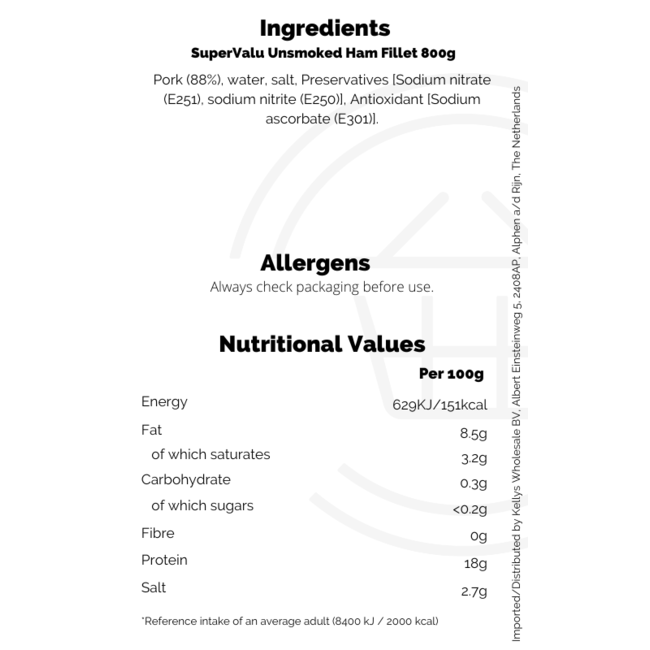 SuperValu Unsmoked Ham Fillet 800g