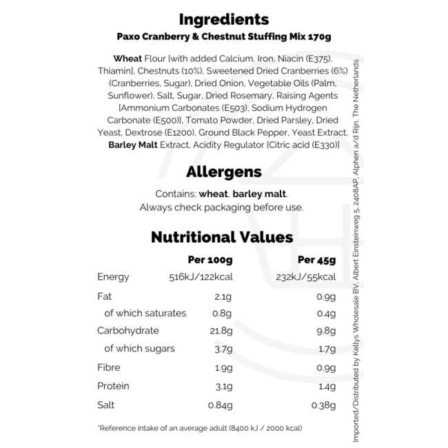 Paxo Cranberry & Chestnut Stuffing Mix 170g