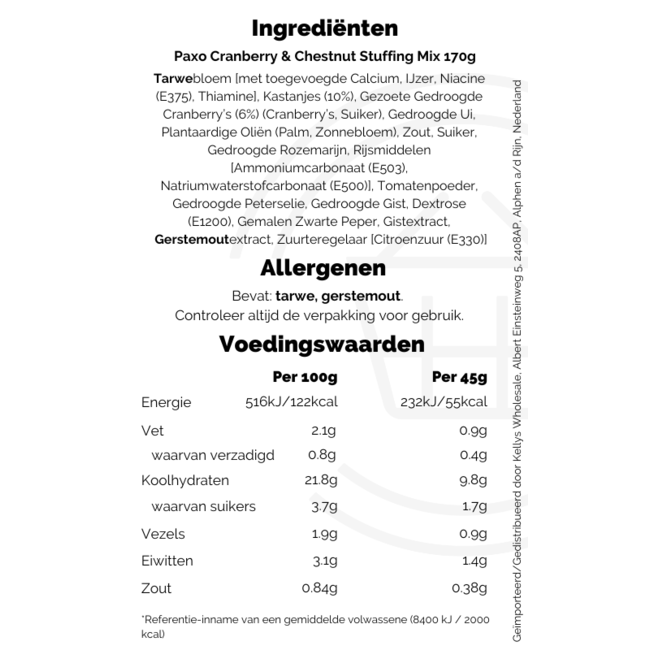 Paxo Cranberry & Chestnut Stuffing Mix 170g