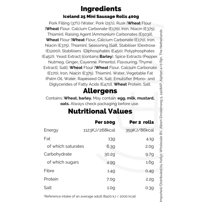 Iceland 25 Mini Sausage Rolls 400g