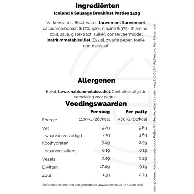 Iceland 6 Sausage Breakfast Patties 342g