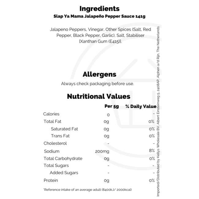 Slap Ya Mama Jalapeño Pepper Sauce 141g – Hot Sauce