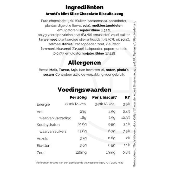 Arnott's Mint Slice Chocolate Biscuits 200g  THT: 09-01-2026