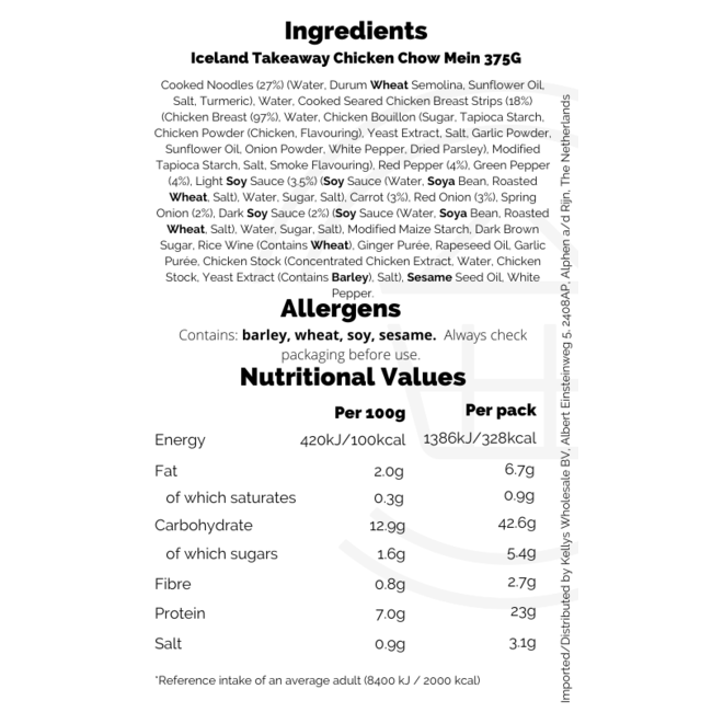 Iceland Takeaway Chicken Chow Mein 375G