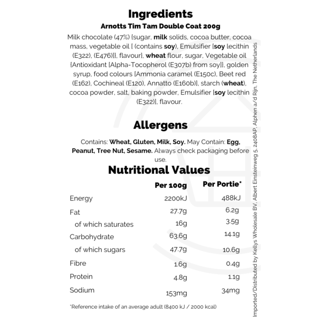 Arnotts Tim Tam Double Coat 200g