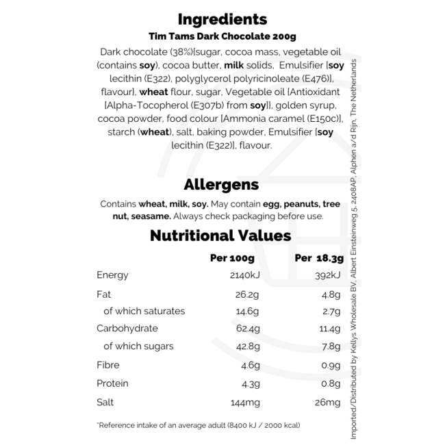 Arnotts Tim Tam Dark 200g