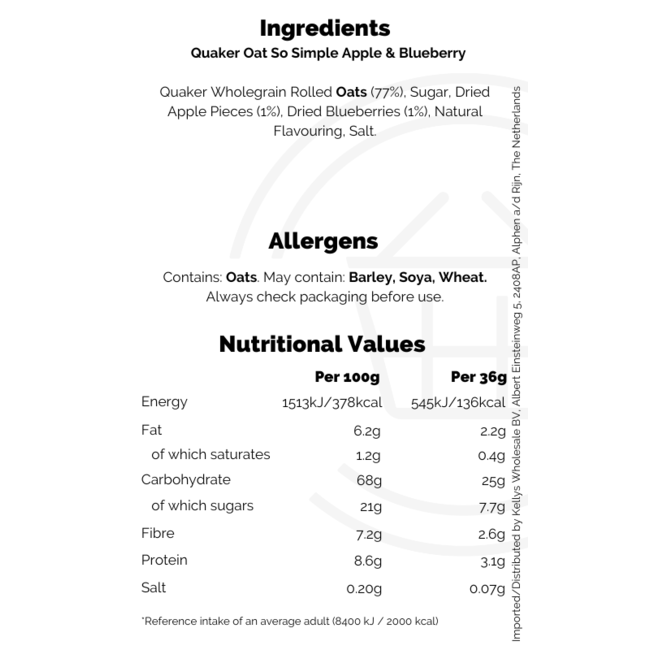 Quaker 10pk Apple & Blueberry Oat So Simple 360G