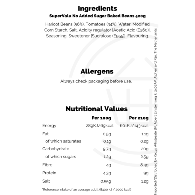 SuperValu No Added Sugar Baked Beans 420g