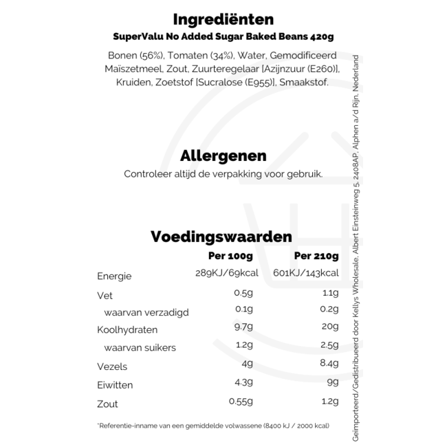 SuperValu No Added Sugar Baked Beans 420g