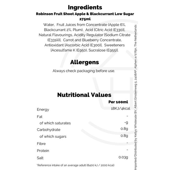 Robinson Fruit Shoot Apple & Blackcurrant Low Sugar 275ml
