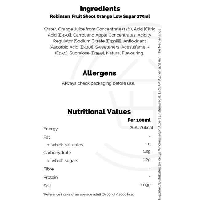 Robinson  Fruit Shoot Orange Low Sugar 275ml
