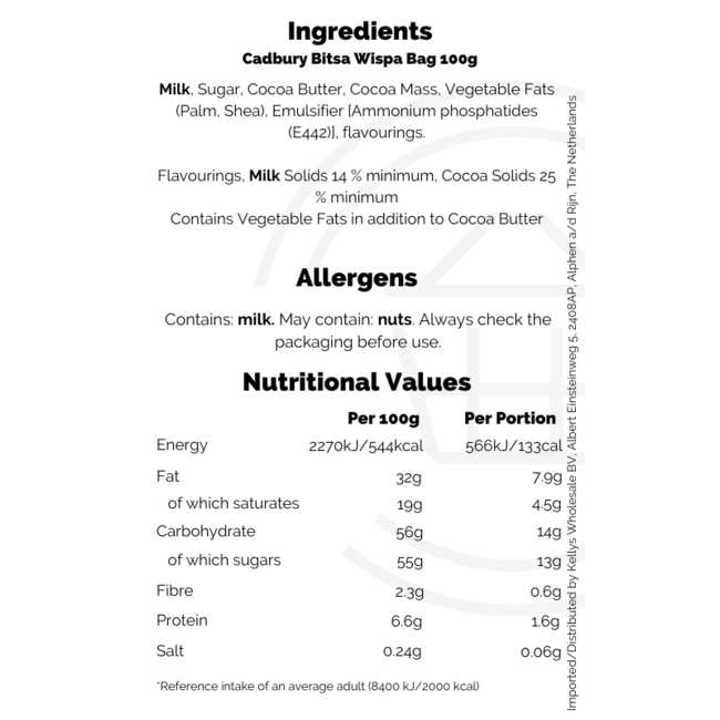 Cadbury Bitsa Wispa Bag 100g – Schokolade MHD: 17-10-2026