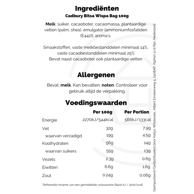 Cadbury Bitsa Wispa Bag 100g – Schokolade MHD: 17-10-2026