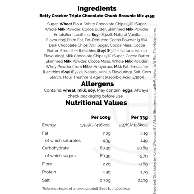 Betty Crocker Triple Chocolate Chunk Brownie Mix 415g