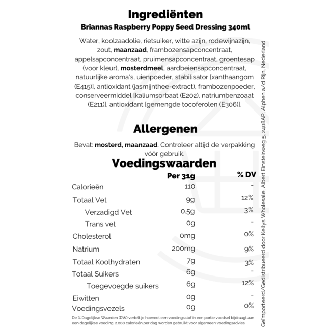 Briannas Raspberry Poppy Seed Dressing 340ml