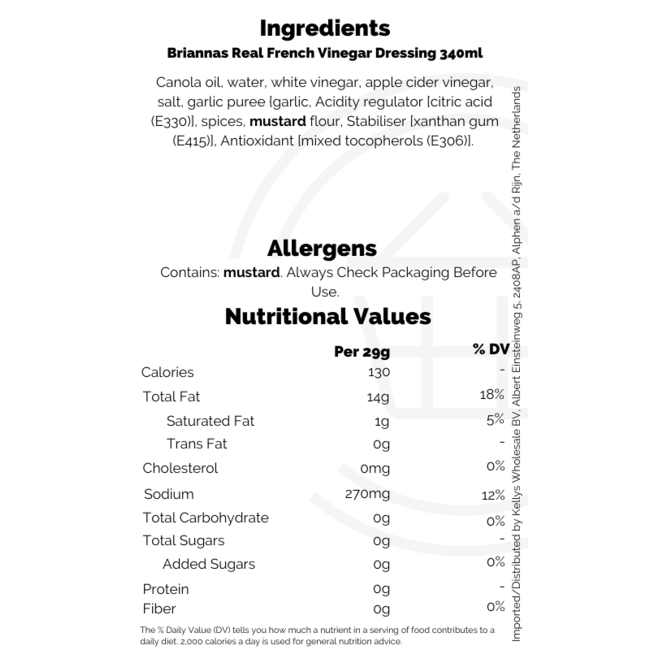 Briannas Real French Vinegar Dressing 340ml