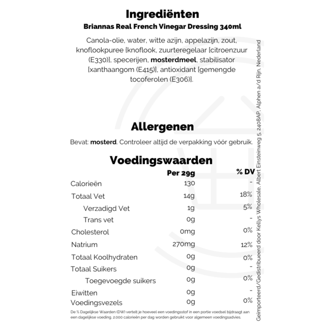 Briannas Real French Vinegar Dressing 340ml