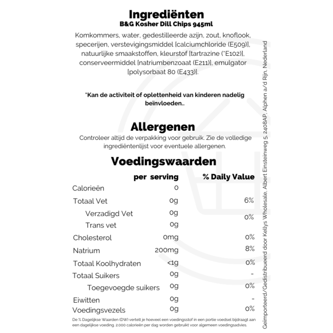 B&G Kosher Dill Chips 945ml