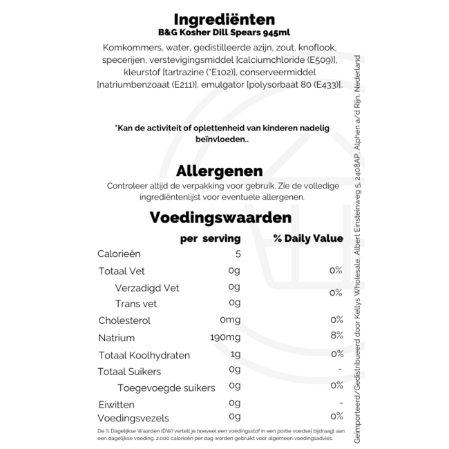 B&G Kosher Dill Spears 945ml BBD: 21-08-2026