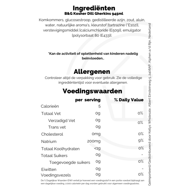 B&G Kosher Dill Gherkins 945ml  THT: 25-10-2026