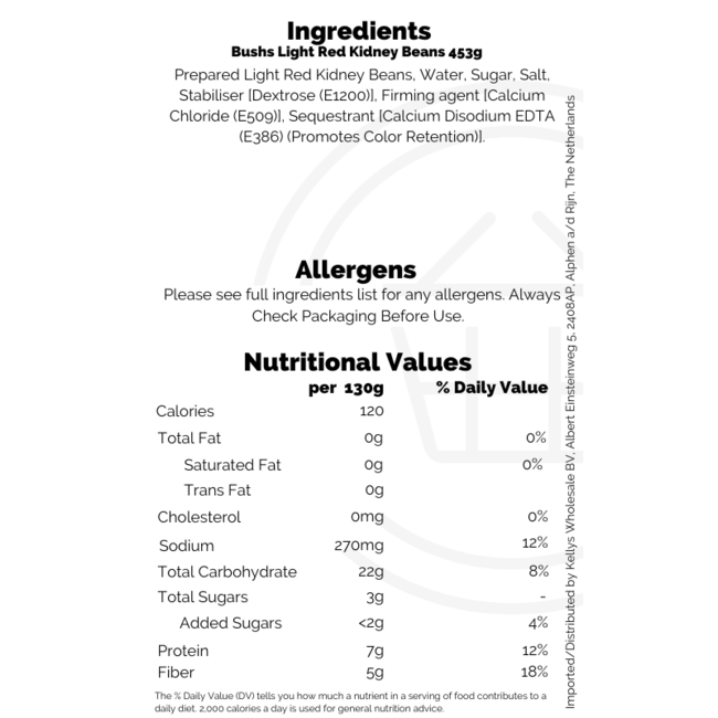 Bushs Light Red Kidney Beans 453g BBD: 20-10-2026