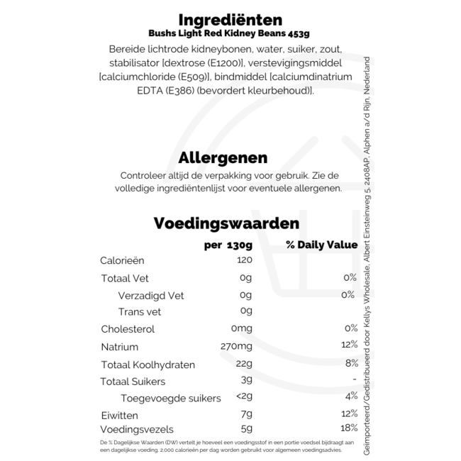 Bushs Light Red Kidney Beans 453g MHD: 20-10-2026
