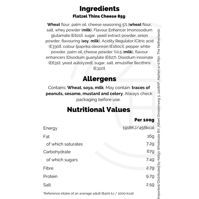 Flatzel Thins Cheese 85g