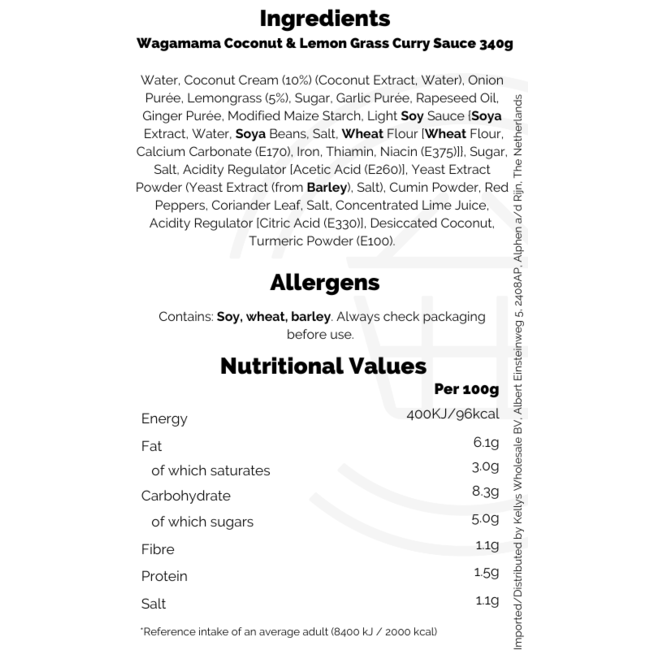 Wagamama Coconut & Lemon Grass Curry Sauce 340g