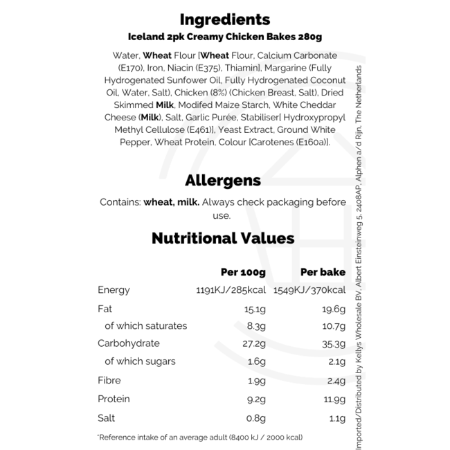 Iceland 2pk Creamy Chicken Bakes 280g