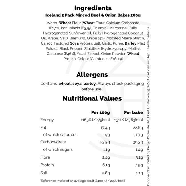 Iceland 2pk Minced Beef & Onion Bakes 280g
