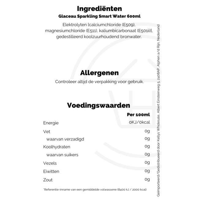 Glaceau Sparkling Smart Water 600ml BBD: 31-07-2026