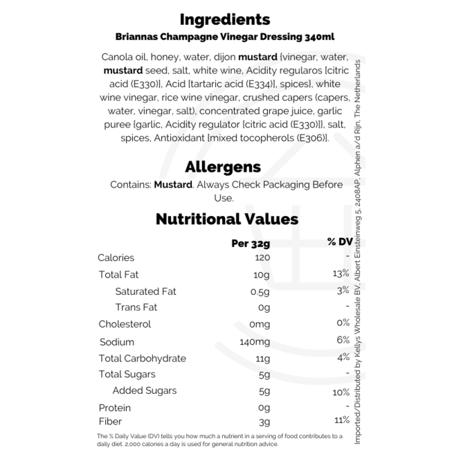 Briannas Champagne Vinegar Dressing 340ml