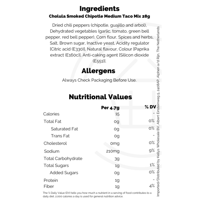 Cholula Smoked Chipotle Medium Taco Mix 28g