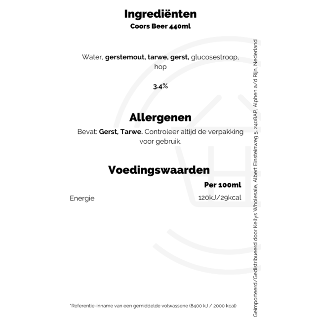 Coors 4pk ABV 3.4% 4x440ml