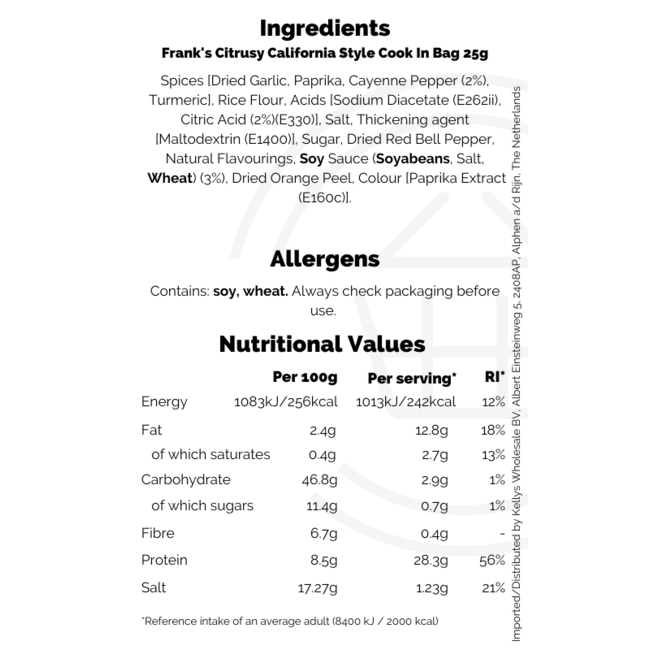 Frank's Citrusy California Style Cook In Bag 25g