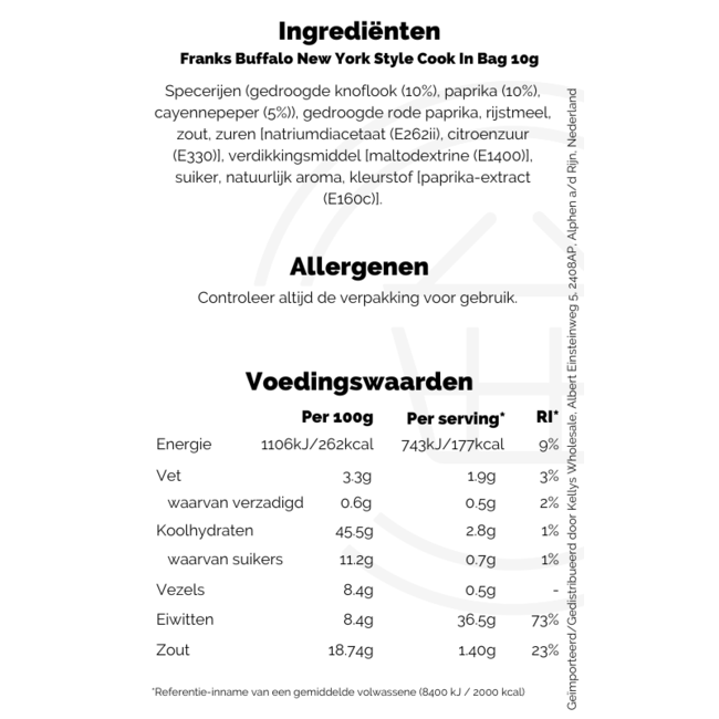 Franks Buffalo New York Style Cook In Bag 25g